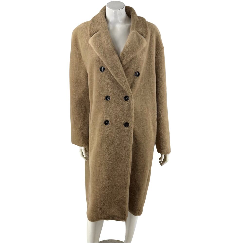 Zara Womens Faux Fur Long Line Coat Jacket Size XXL Tan Camel Color Overcoat